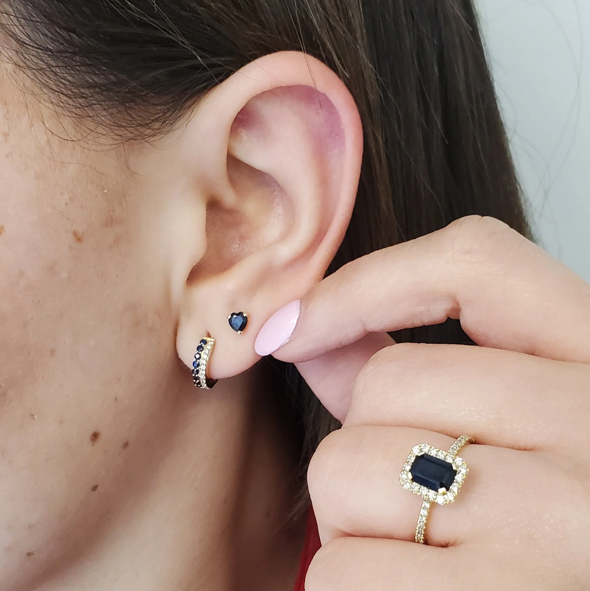 Color Stone Heart Baby Earrings 4X4MM - Image 6
