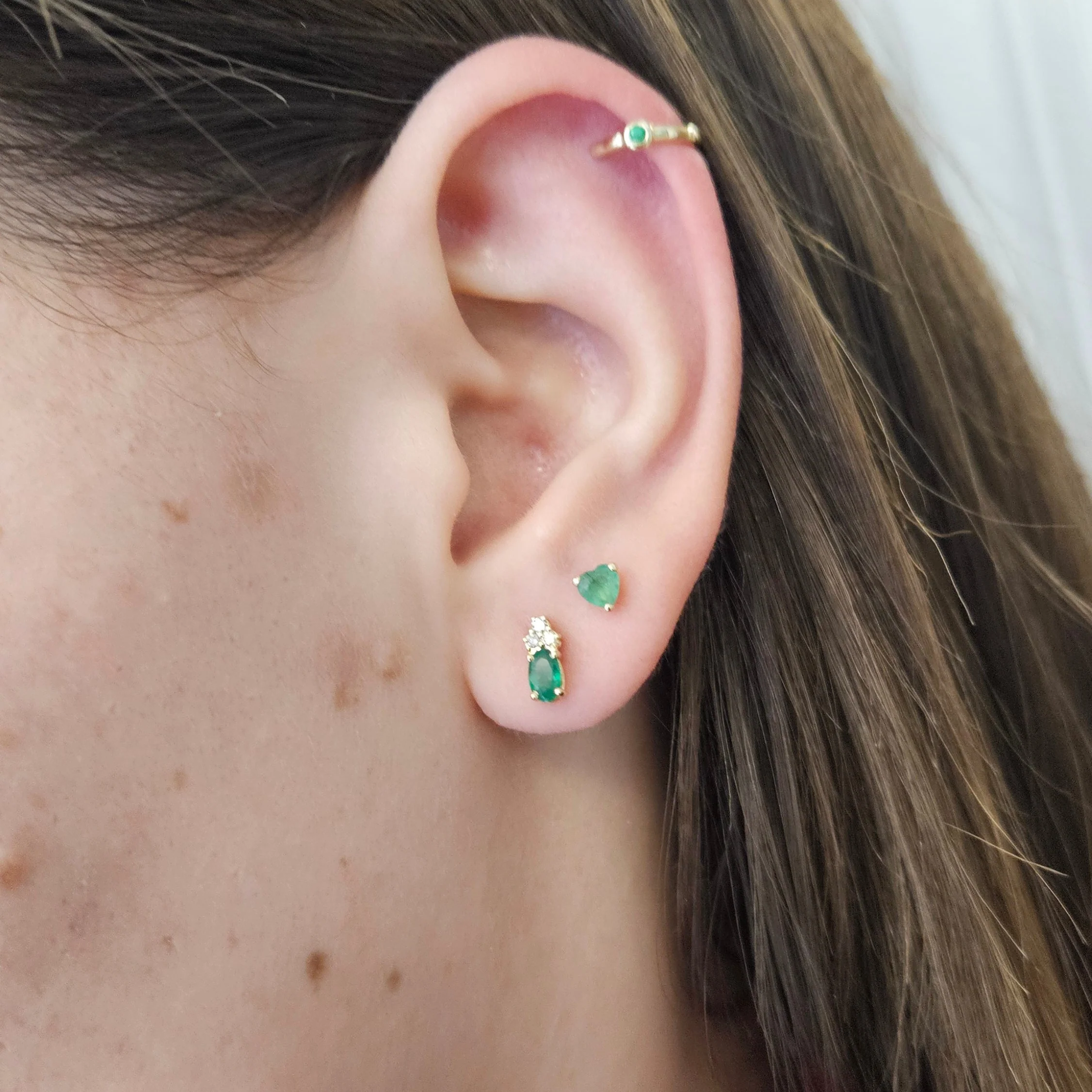 Color Stone Heart Baby Earrings 4X4MM - Image 7