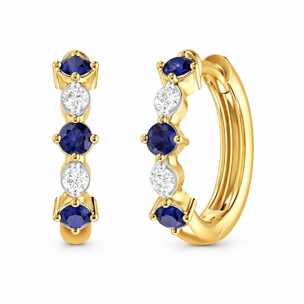 14K Gold Diamond & Color Stone Huggie Earrings - Image 5