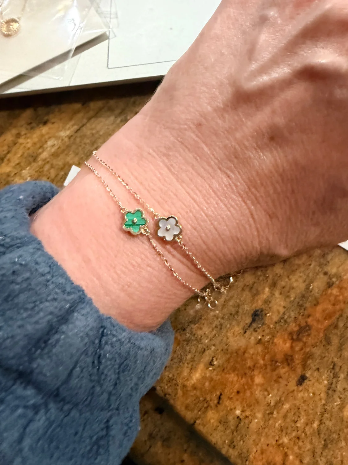 14K Gold Mother of Pearl Flower Bracelet - Image 2
