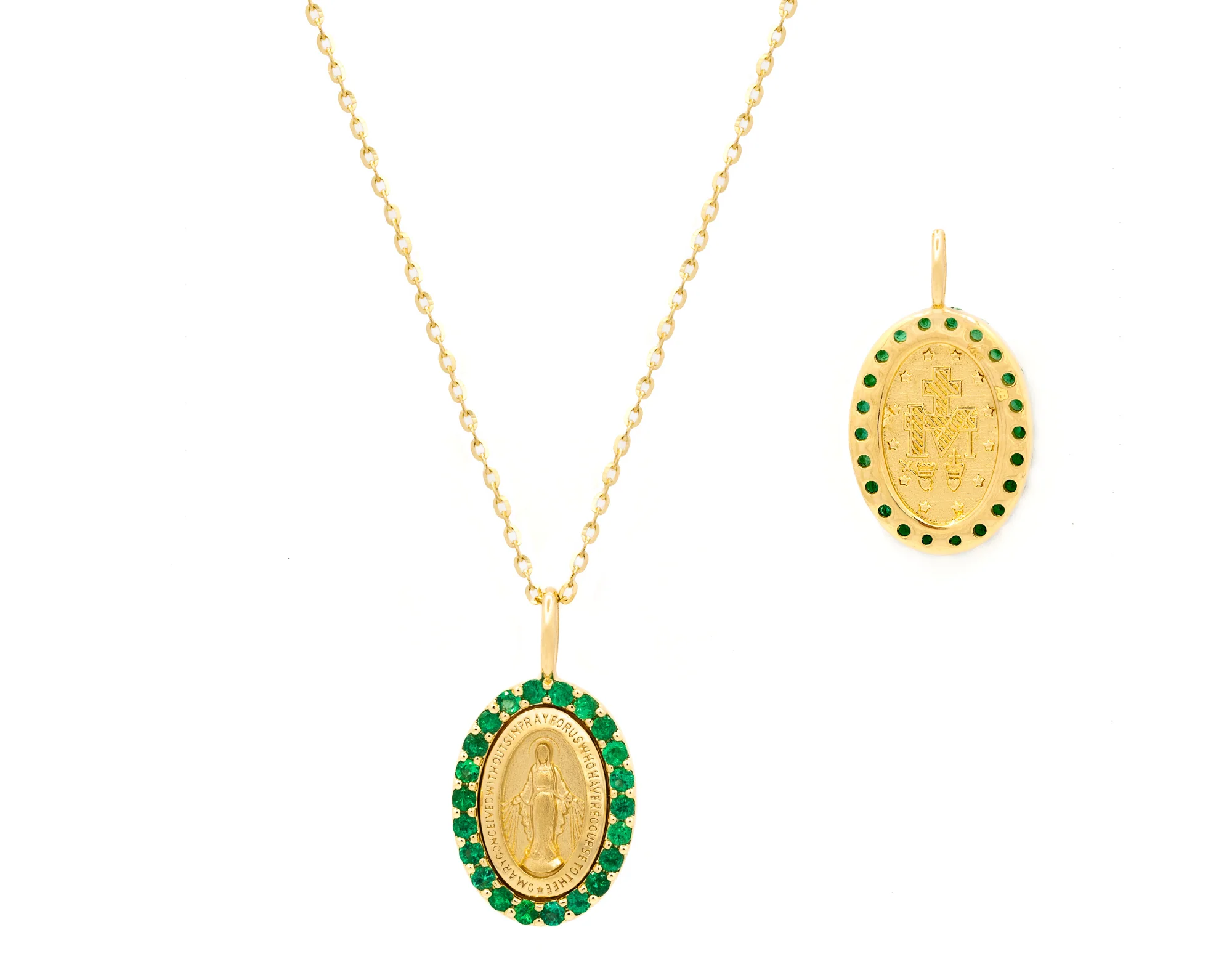 Small Miraculous Medal with Color Stone Border Necklace