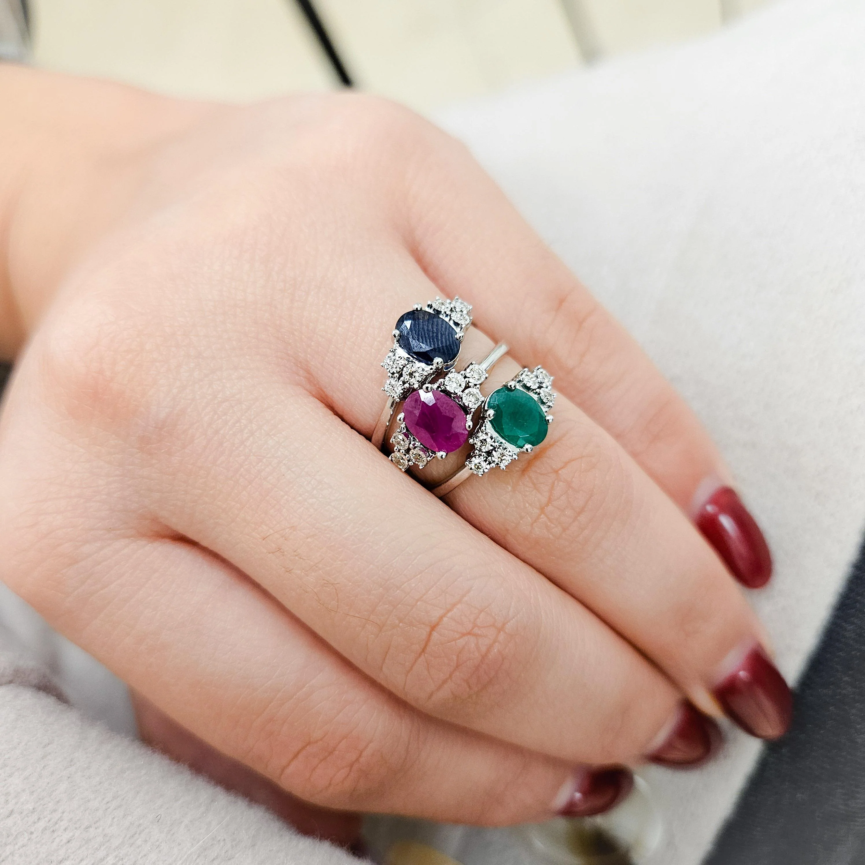 Oval Color Stone with Diamond Illusions Ring - Image 8