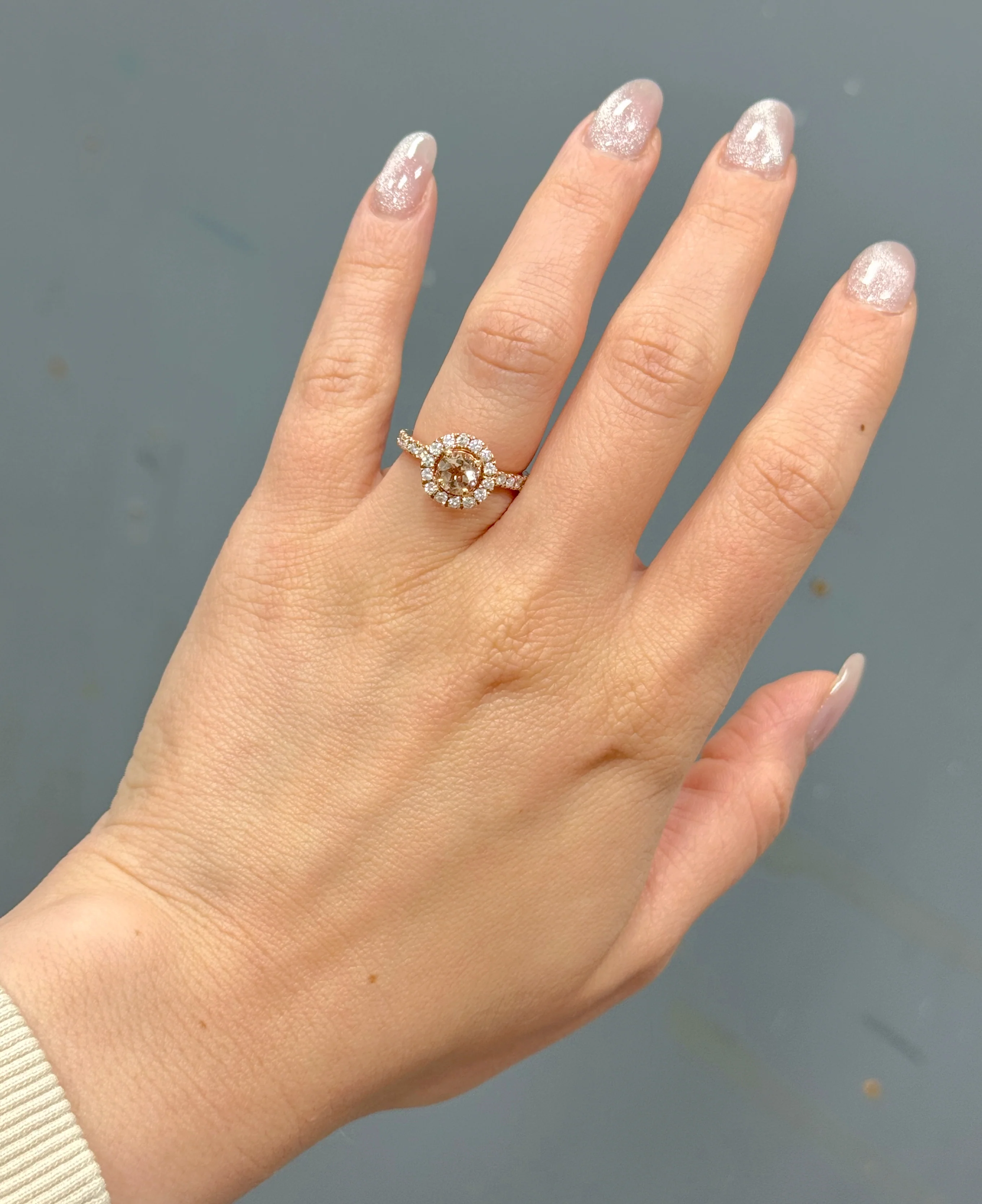 14K Rose Gold Morganite & Diamond Halo Engagement Ring - Image 2