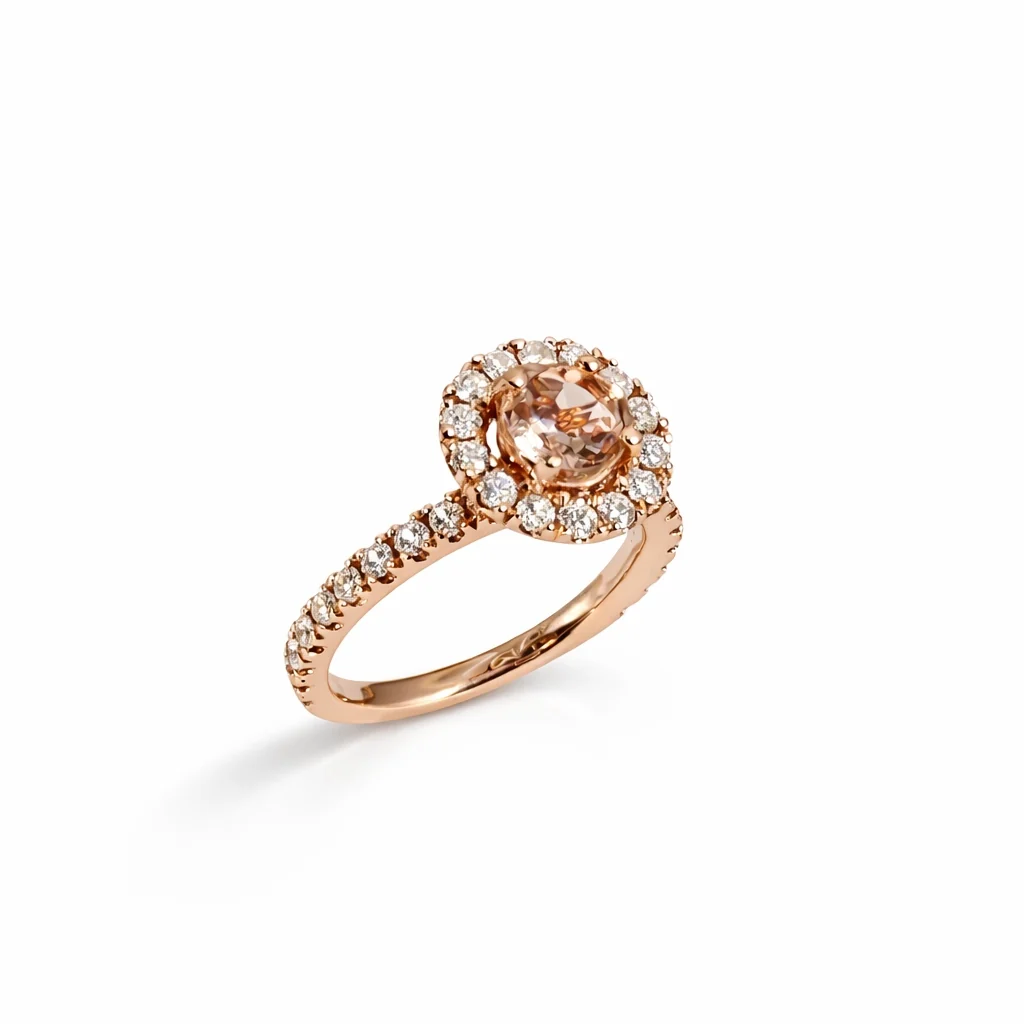 14K Rose Gold Morganite & Diamond Halo Engagement Ring - Image 3