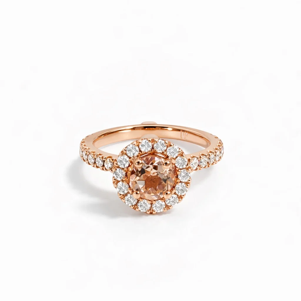 14K Rose Gold Morganite & Diamond Halo Engagement Ring - Image 4