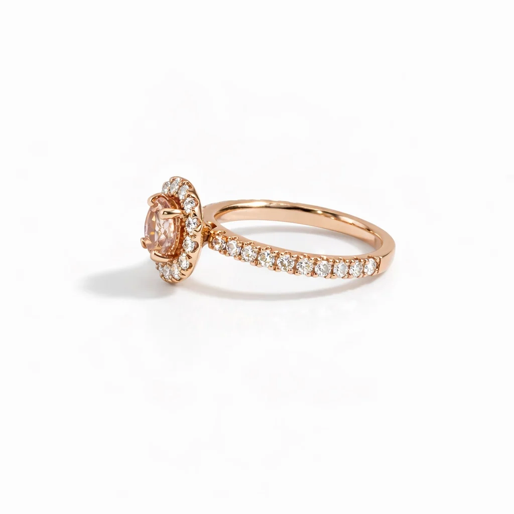 14K Rose Gold Morganite & Diamond Halo Engagement Ring - Image 5