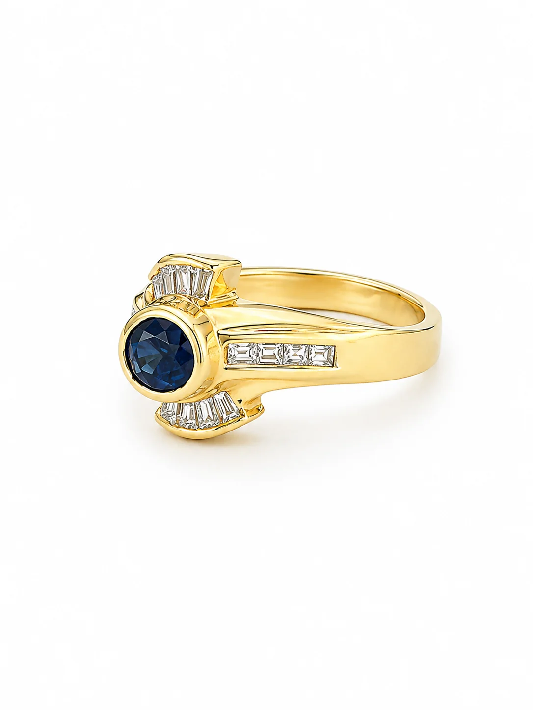 14K Yellow Gold Blue Sapphire & Diamond Peacock Ring - Image 3