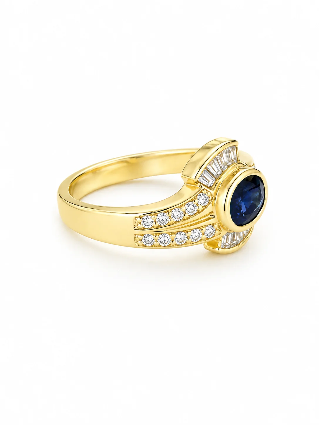 14K Yellow Gold Blue Sapphire & Diamond Peacock Ring - Image 5