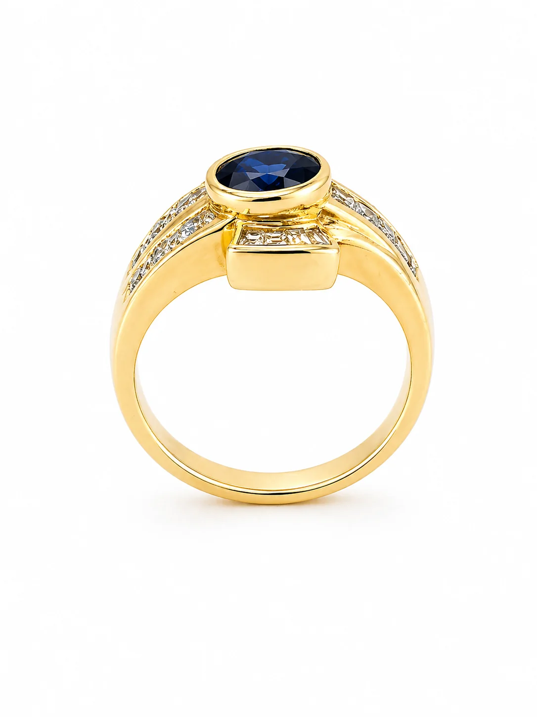 14K Yellow Gold Blue Sapphire & Diamond Peacock Ring - Image 8