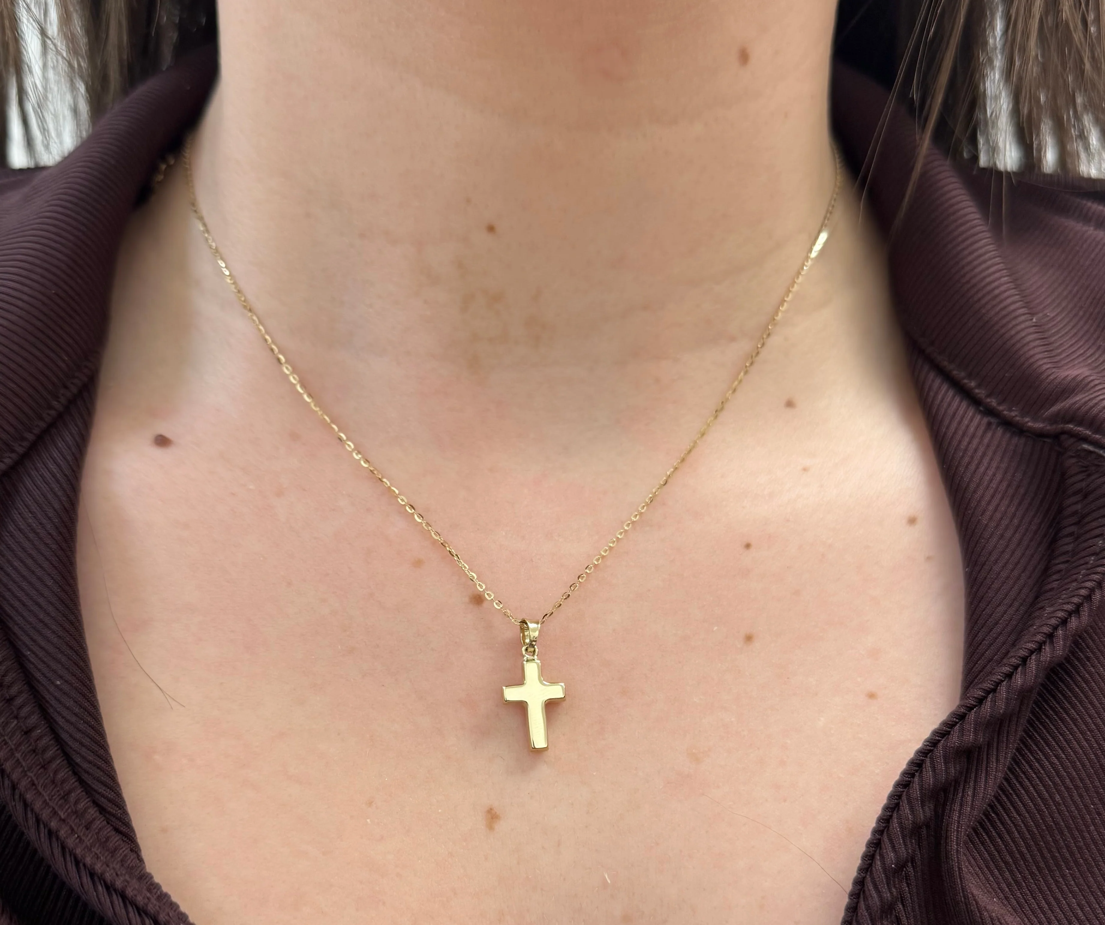14K Yellow Gold Cross Pendant 13mm - Image 2