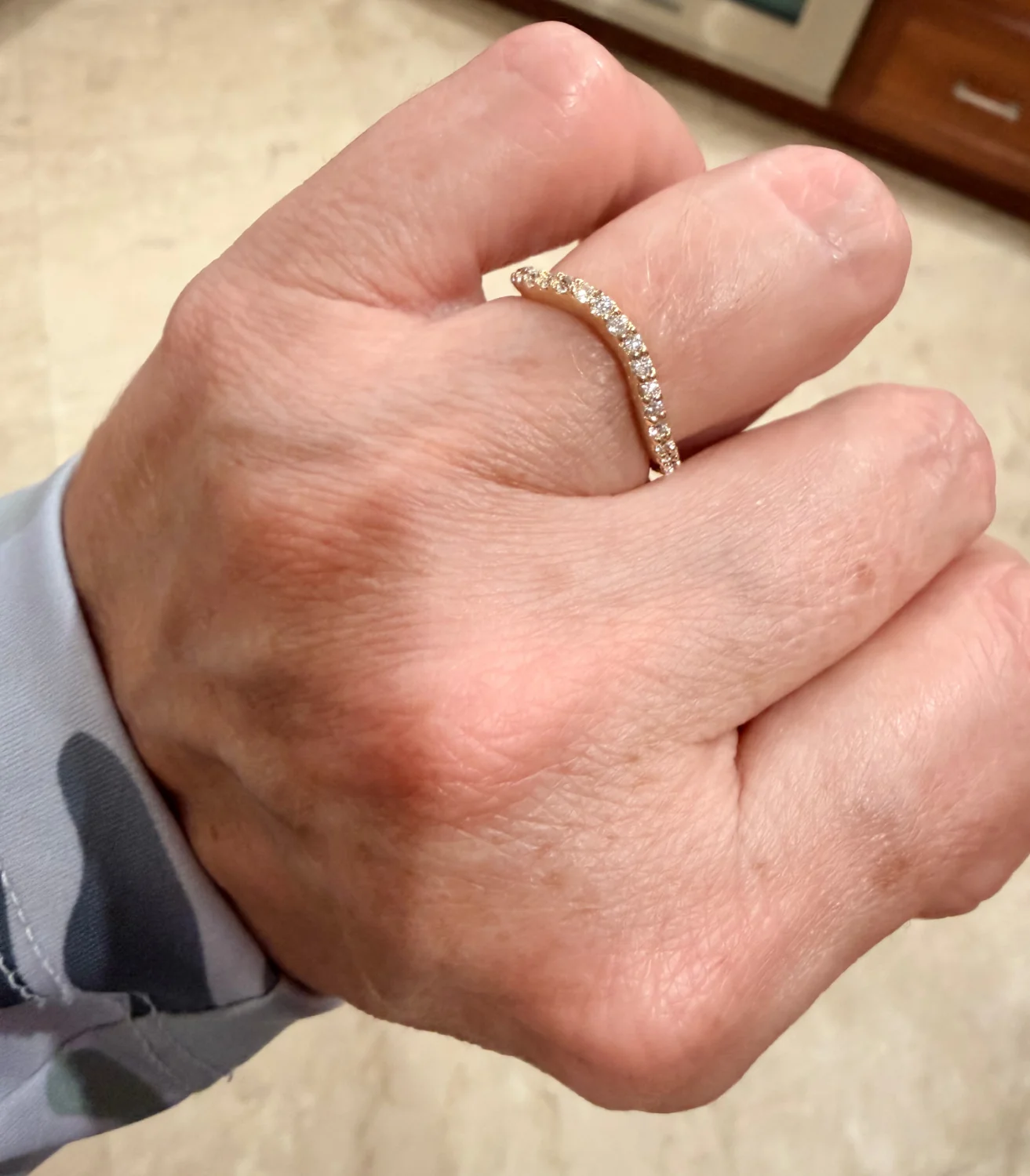 14K Yellow Gold Curved Diamond Band - Image 2