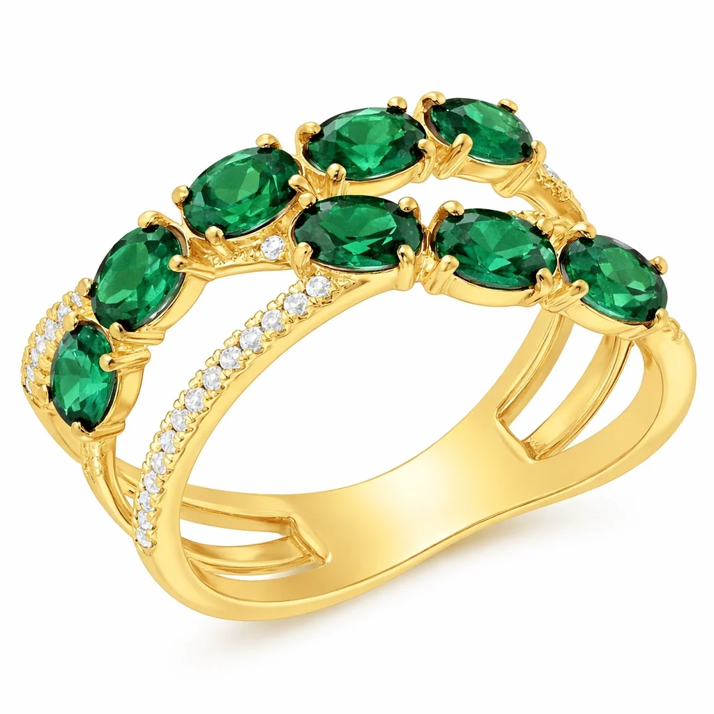 14K Yellow Gold Diamond & Color Stone Royal Arc Ring