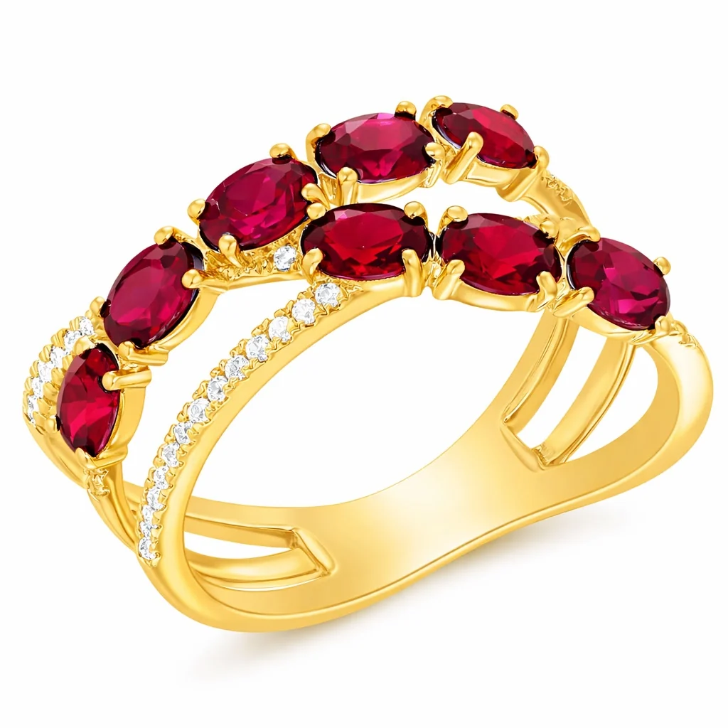 14K Yellow Gold Diamond & Color Stone Royal Arc Ring - Image 5