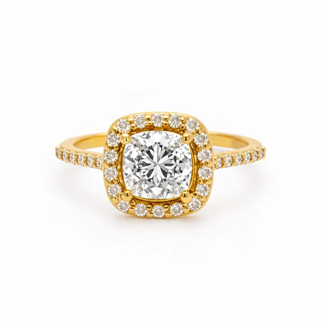 14K Yellow Gold Diamond Halo Engagement Ring Setting