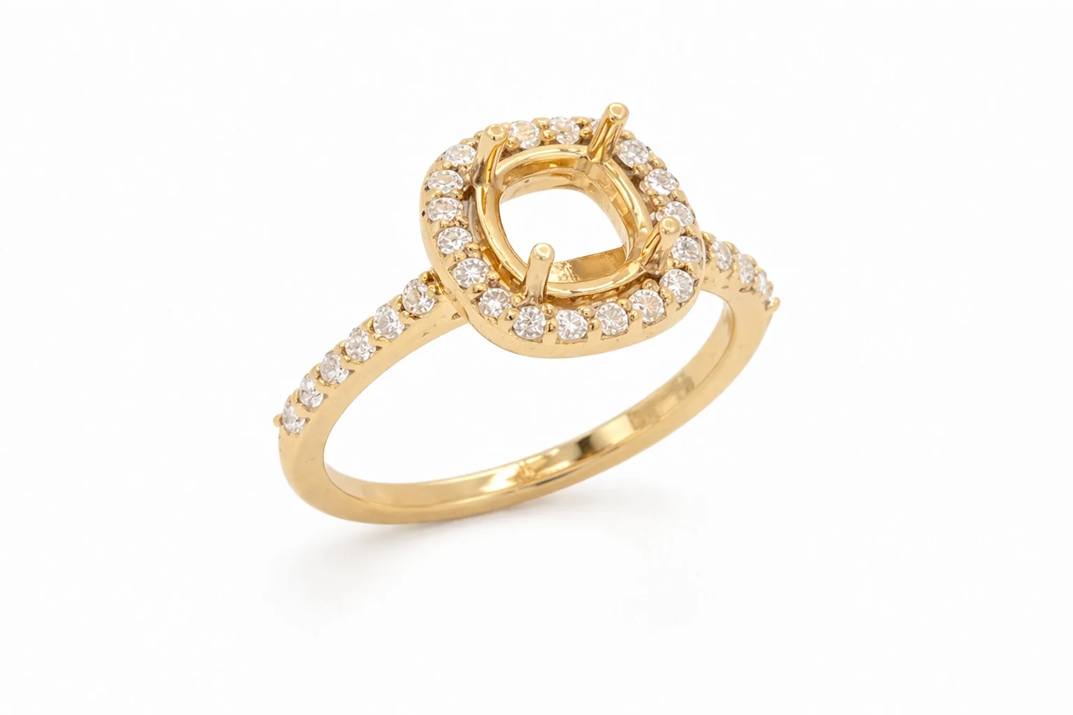 14K Yellow Gold Diamond Halo Engagement Ring Setting - Image 10
