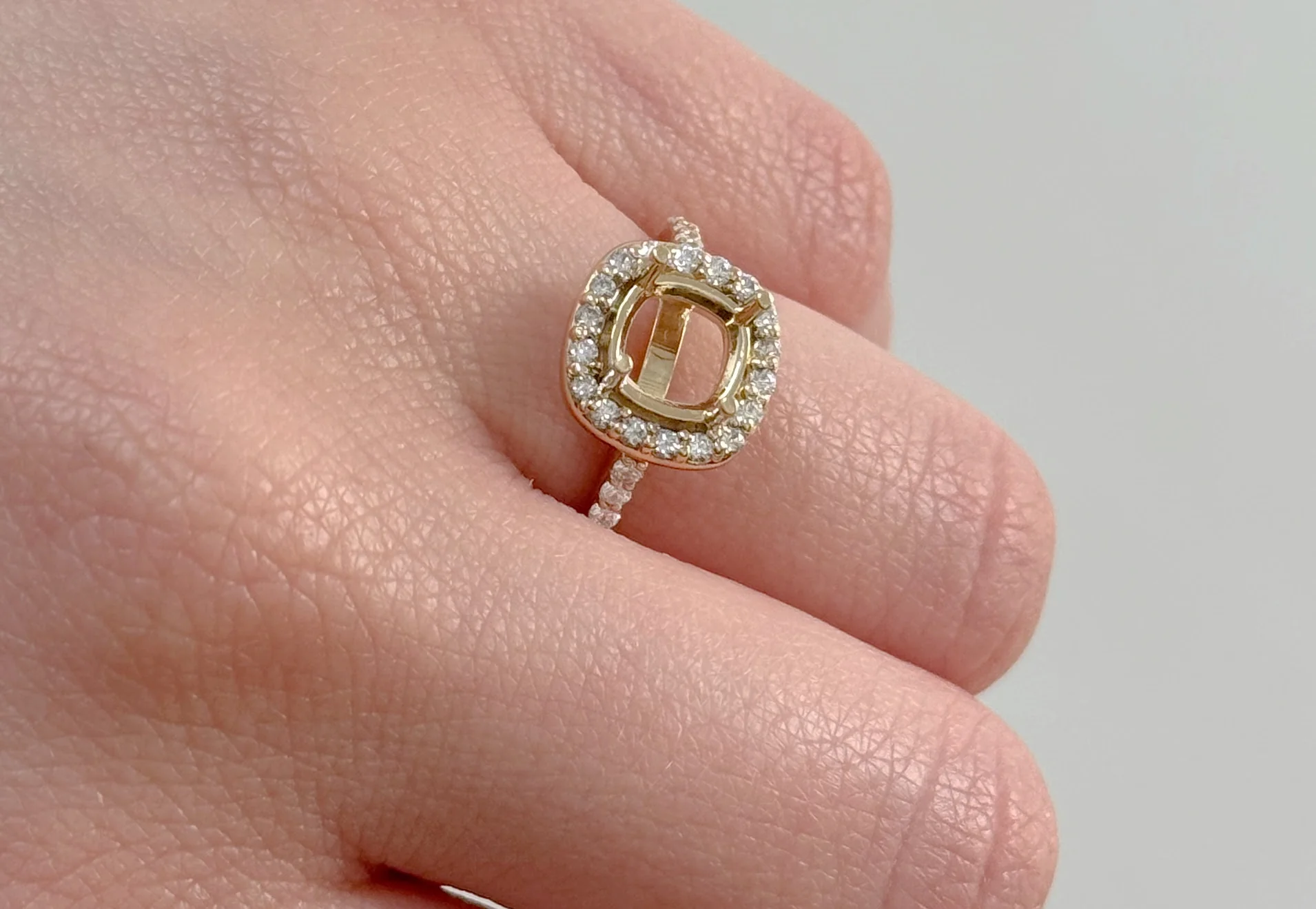 14K Yellow Gold Diamond Halo Engagement Ring Setting - Image 14