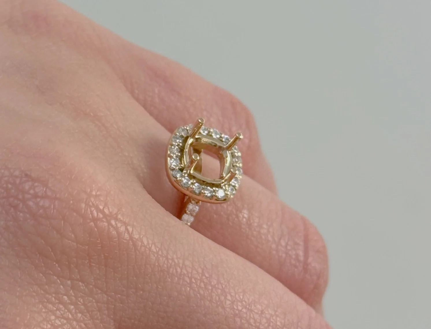 14K Yellow Gold Diamond Halo Engagement Ring Setting - Image 15