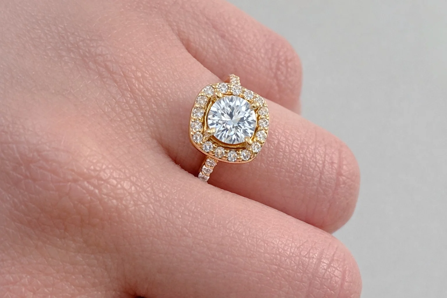 14K Yellow Gold Diamond Halo Engagement Ring Setting - Image 2