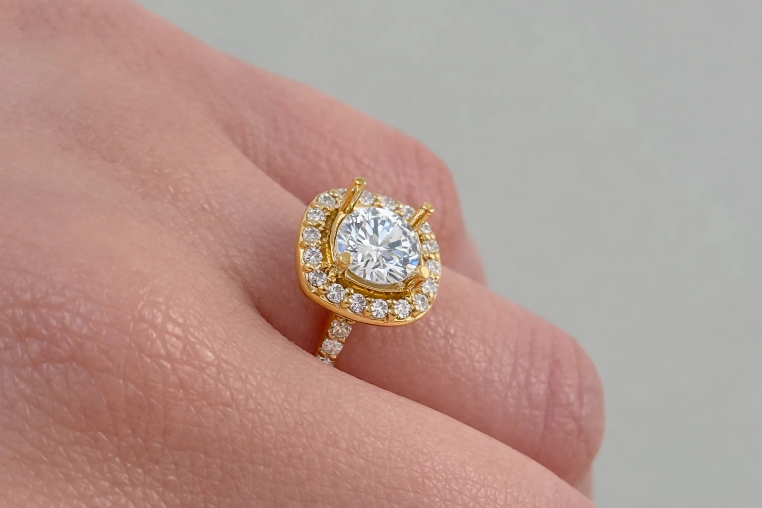 14K Yellow Gold Diamond Halo Engagement Ring Setting - Image 3
