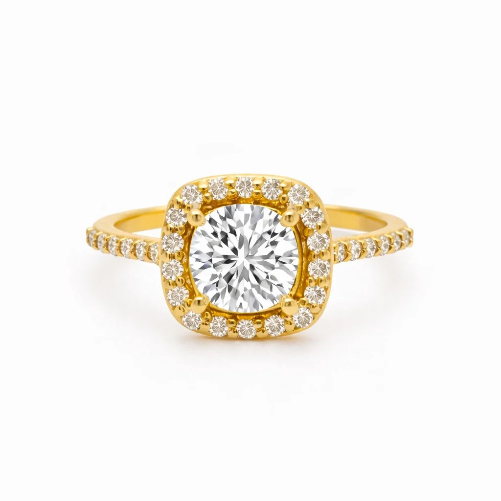 14K Yellow Gold Diamond Halo Engagement Ring Setting - Image 5