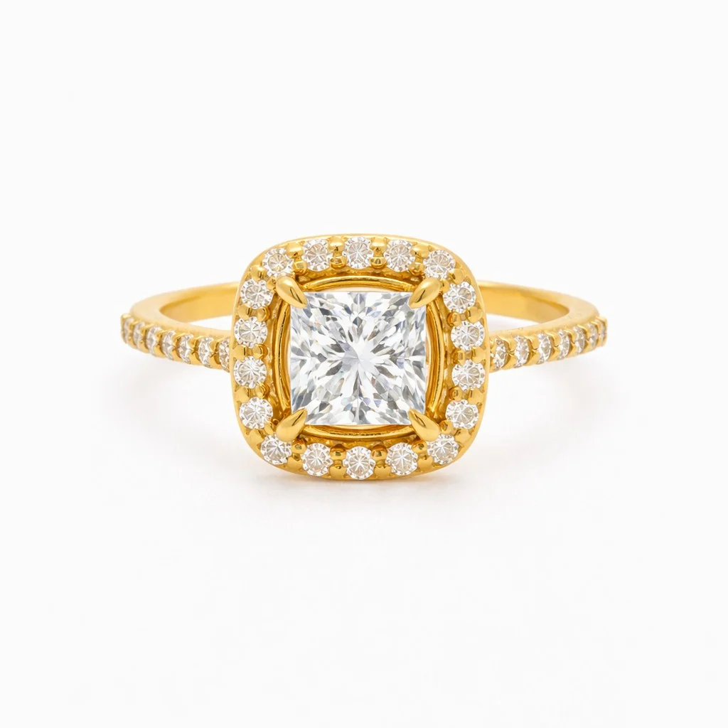 14K Yellow Gold Diamond Halo Engagement Ring Setting - Image 6