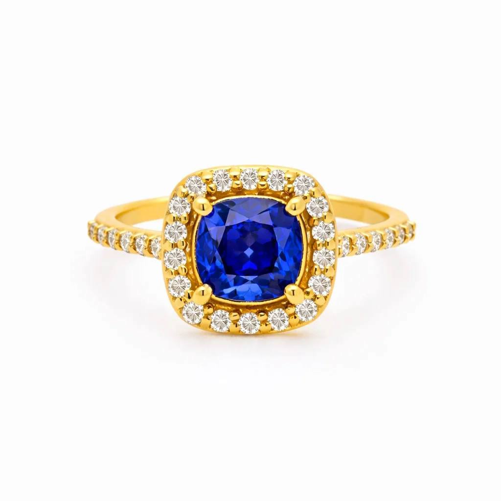14K Yellow Gold Diamond Halo Engagement Ring Setting - Image 9