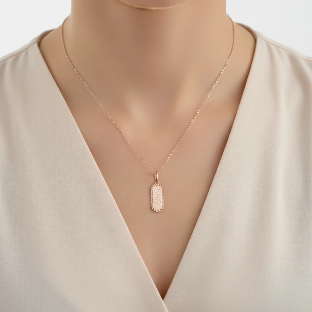 14K Yellow Gold Elongated Oval Diamond Cut Border Dog Tag Medallion - Image 2