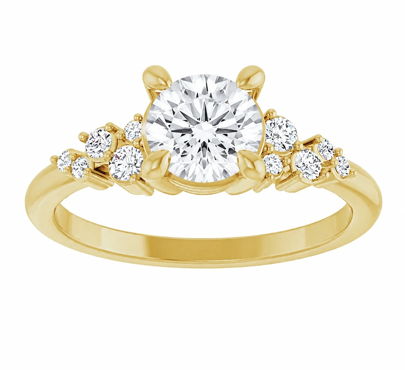 14K Yellow Gold Freeform Diamond Cluster Engagement Ring Setting