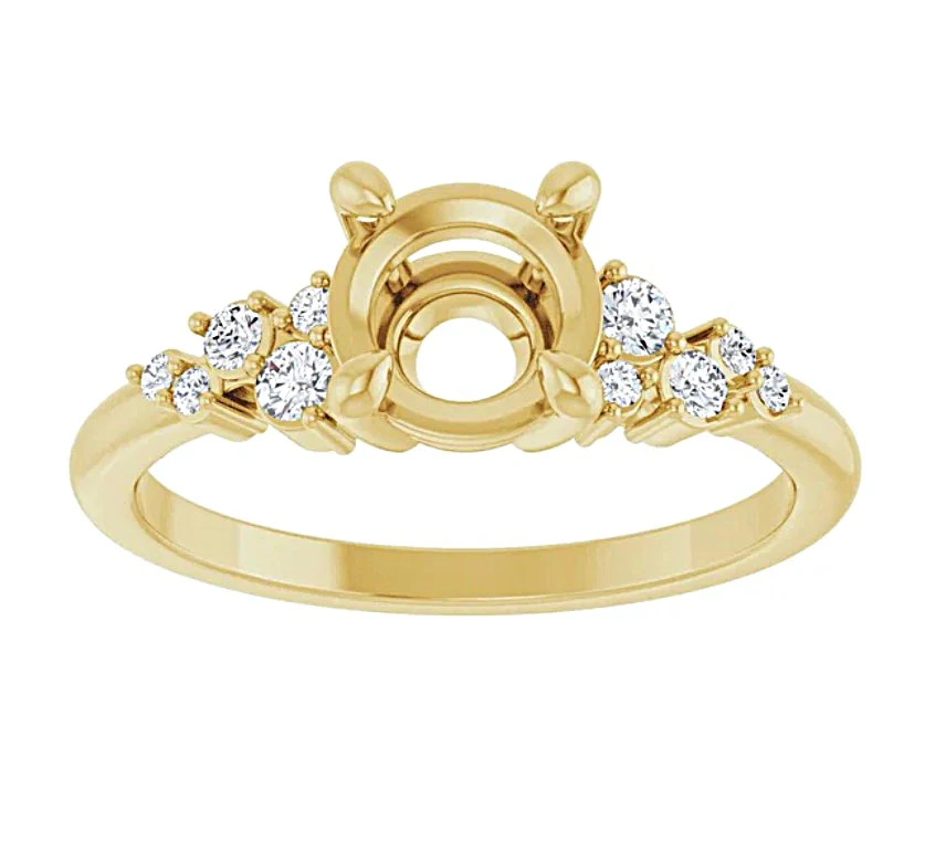 14K Yellow Gold Freeform Diamond Cluster Engagement Ring Setting - Image 11