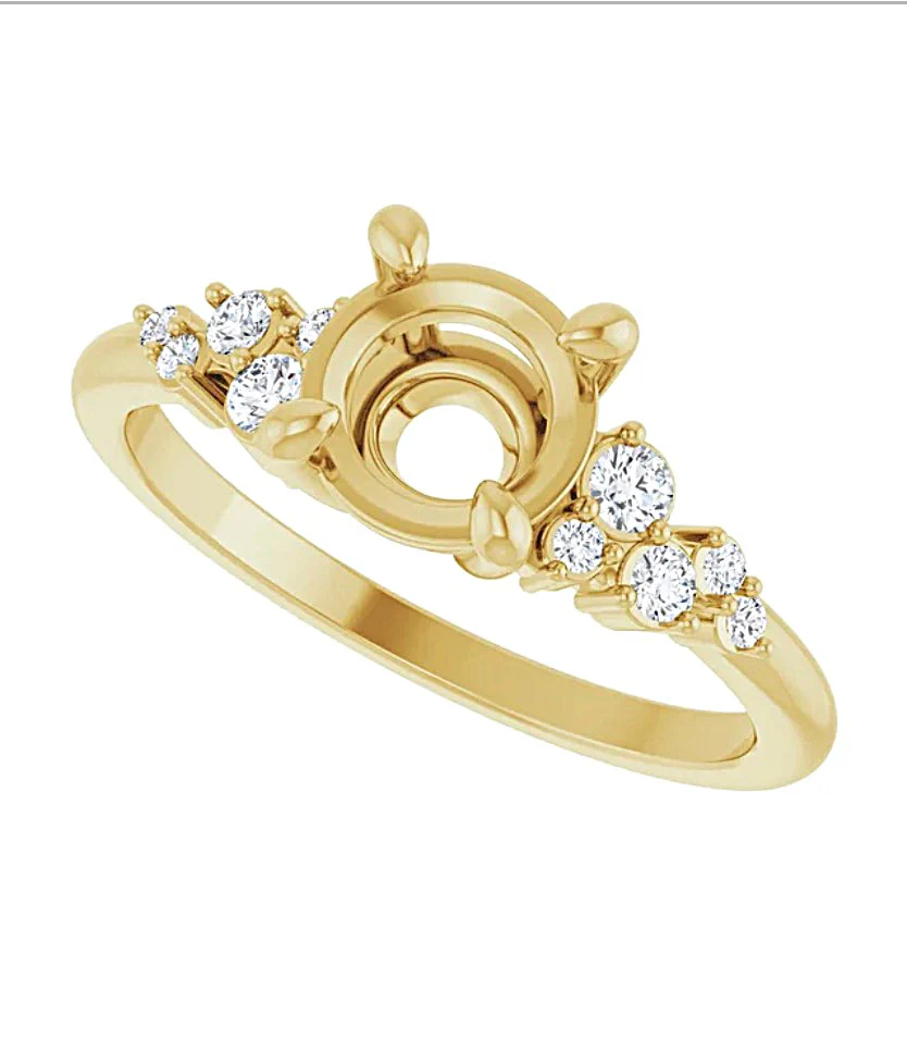 14K Yellow Gold Freeform Diamond Cluster Engagement Ring Setting - Image 12