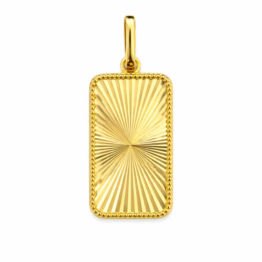14K Yellow Gold Radiant Fluted Dog Tag Medallion