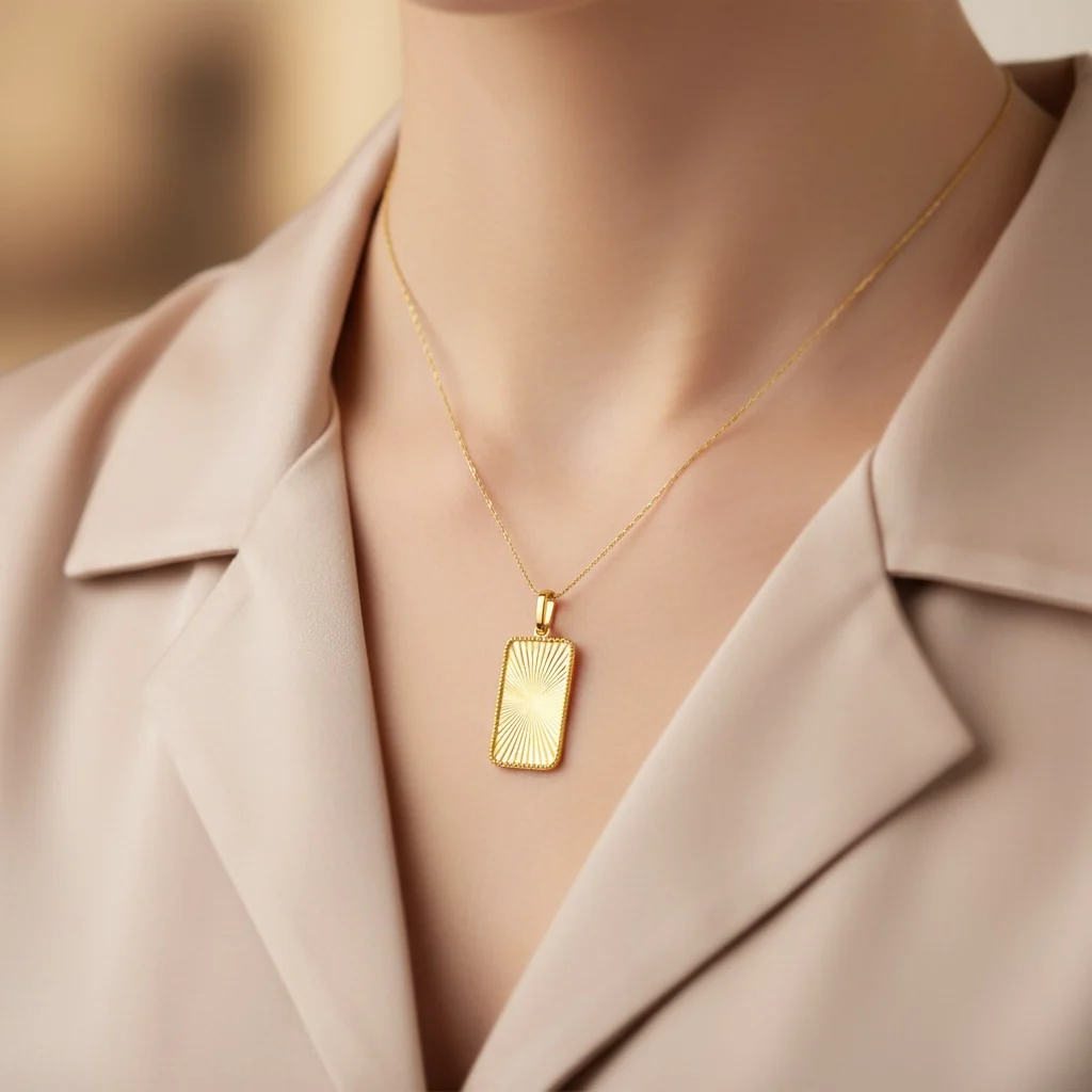 14K Yellow Gold Radiant Fluted Dog Tag Medallion - Image 2