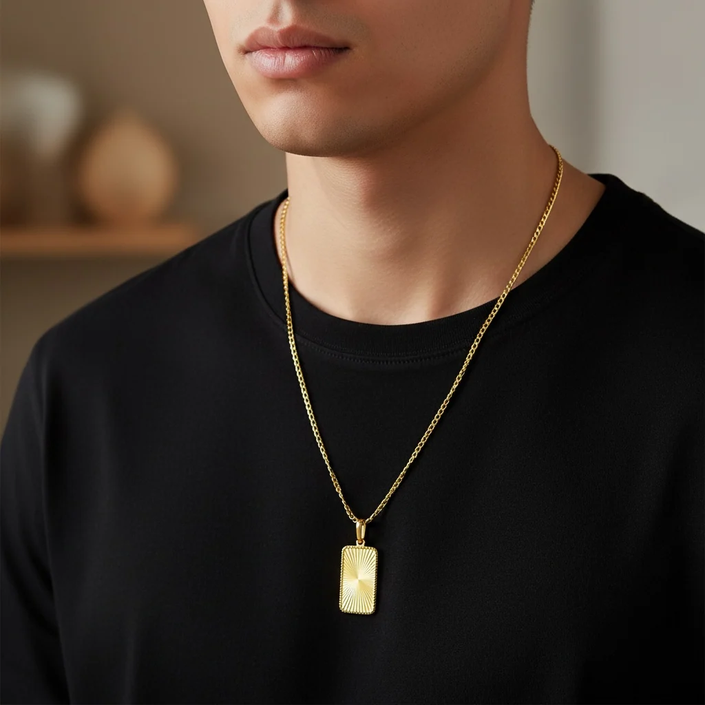 14K Yellow Gold Radiant Fluted Dog Tag Medallion - Image 4