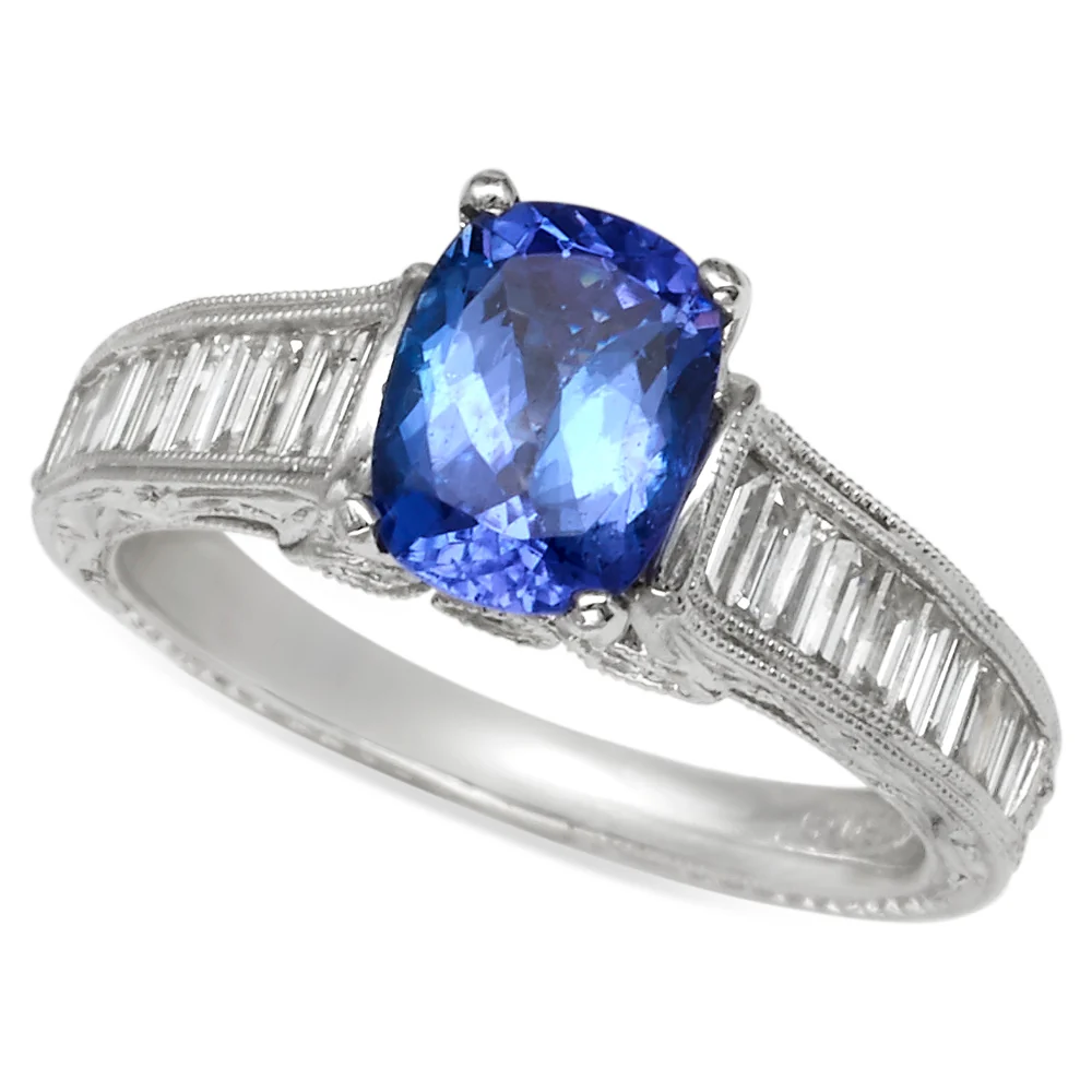 18K White Gold Tanzanite and Diamond Engagement Ring