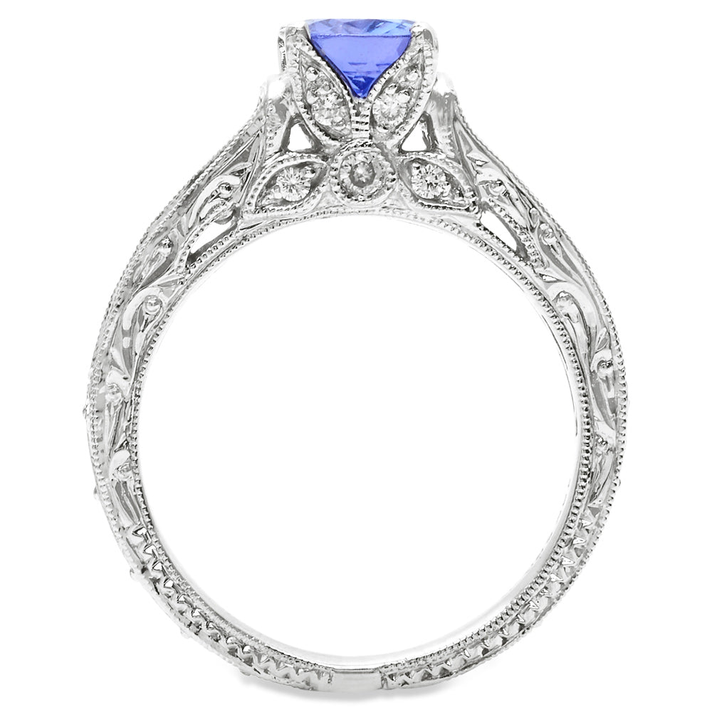 18K White Gold Tanzanite and Diamond Engagement Ring - Image 2
