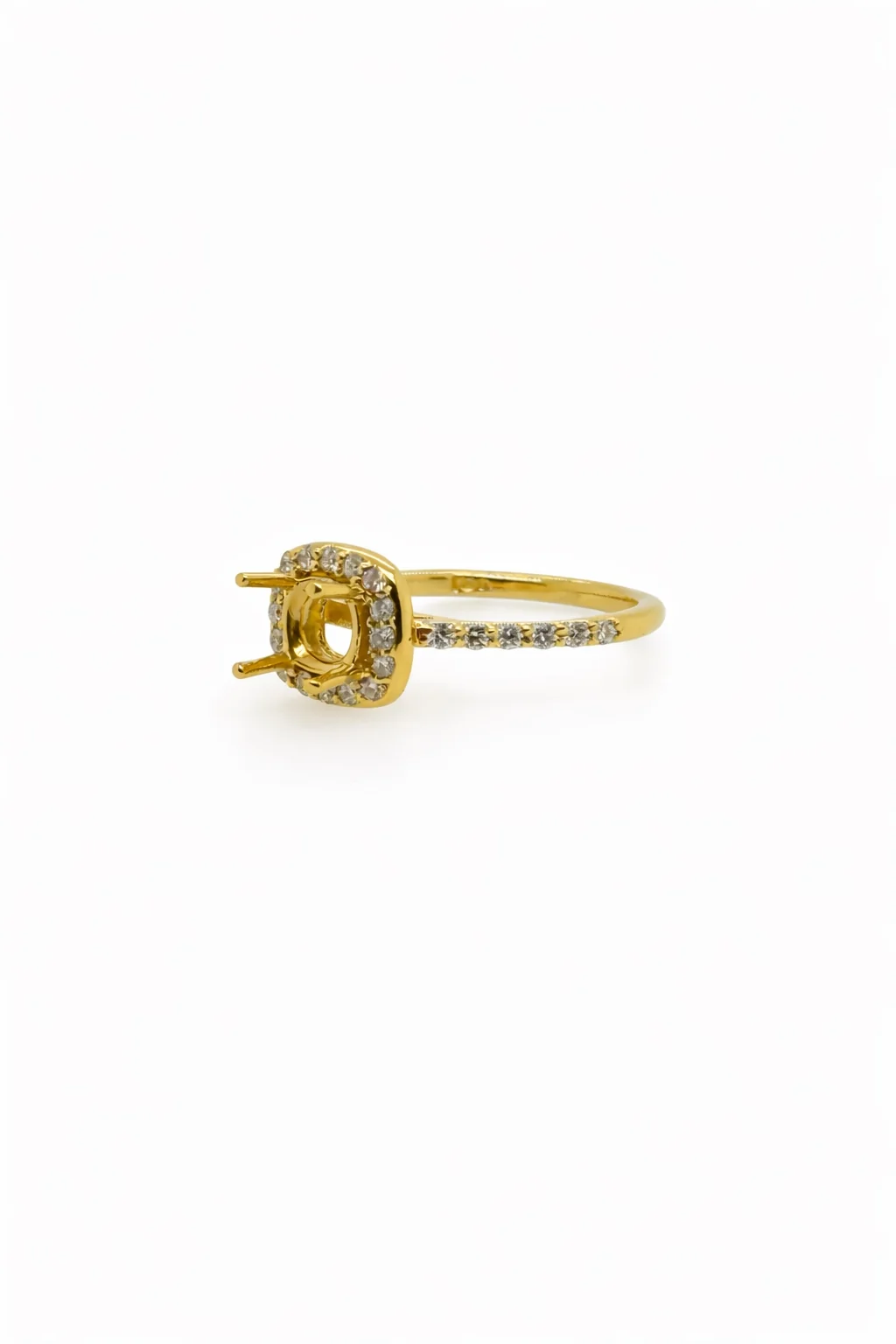18K Yellow Gold Diamond Halo Engagement Ring Setting - Image 15
