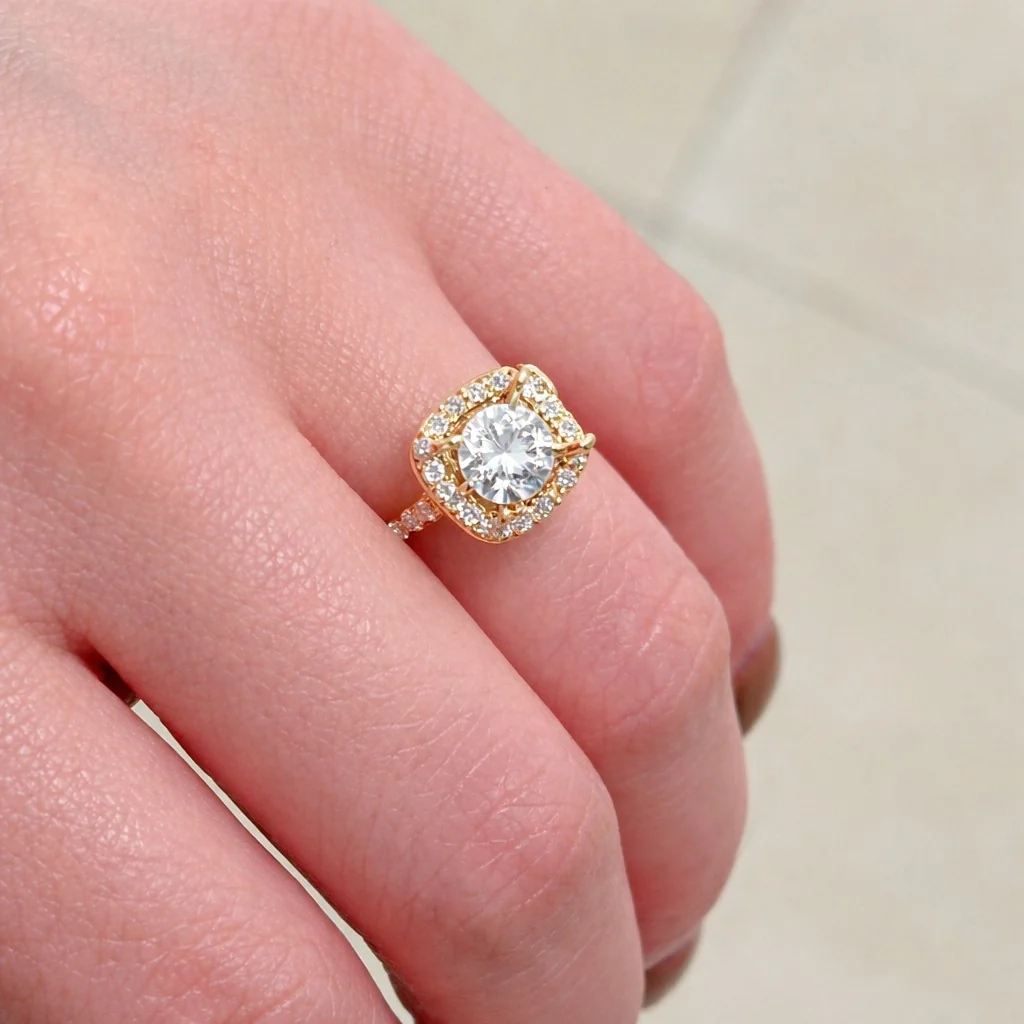 18K Yellow Gold Diamond Halo Engagement Ring Setting - Image 3