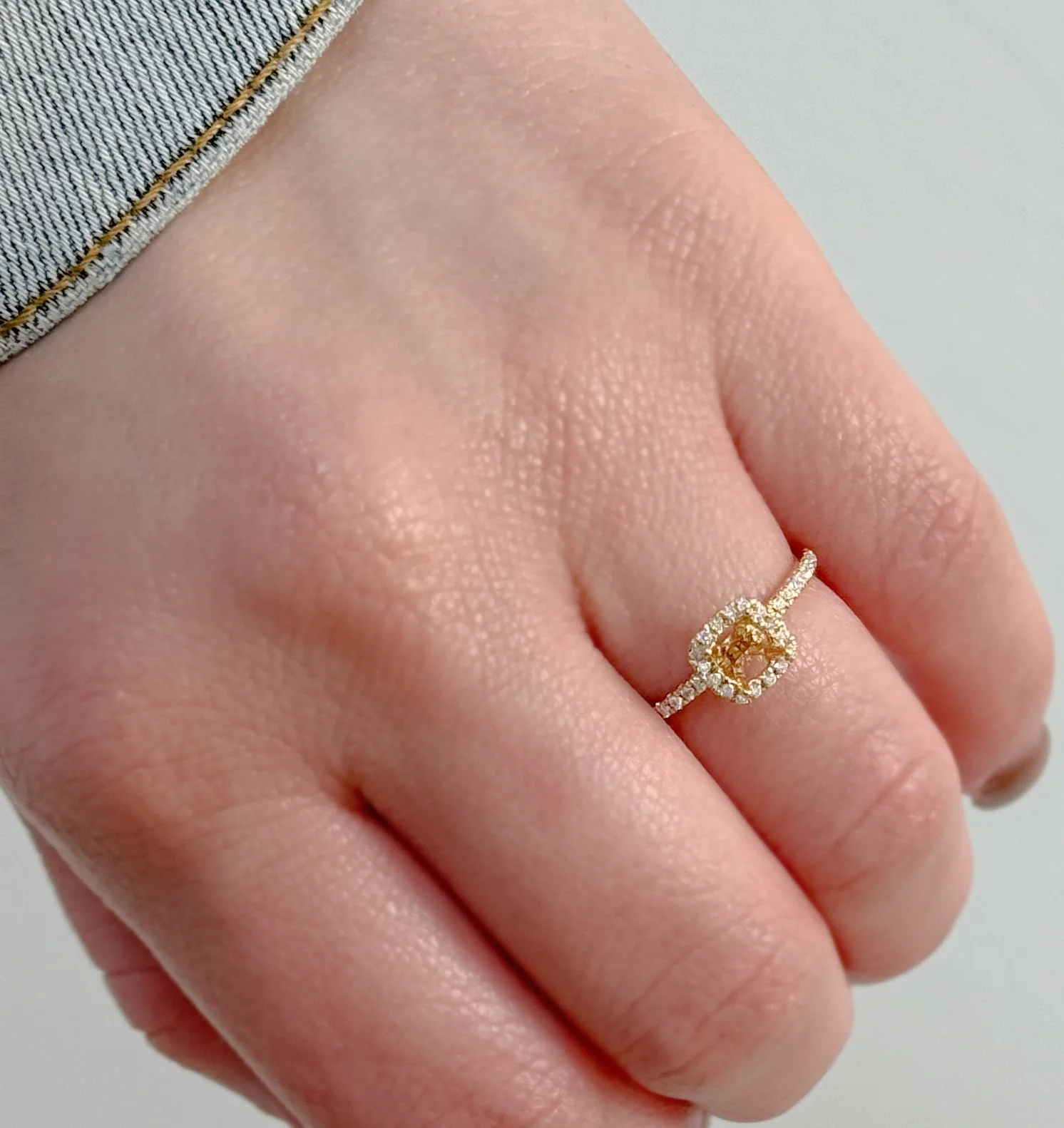 18K Yellow Gold Petite Pave Halo Engagement Ring Setting - Image 12