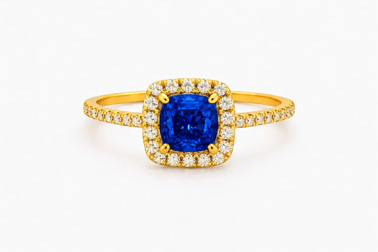 18K Yellow Gold Petite Pave Halo Engagement Ring Setting - Image 5