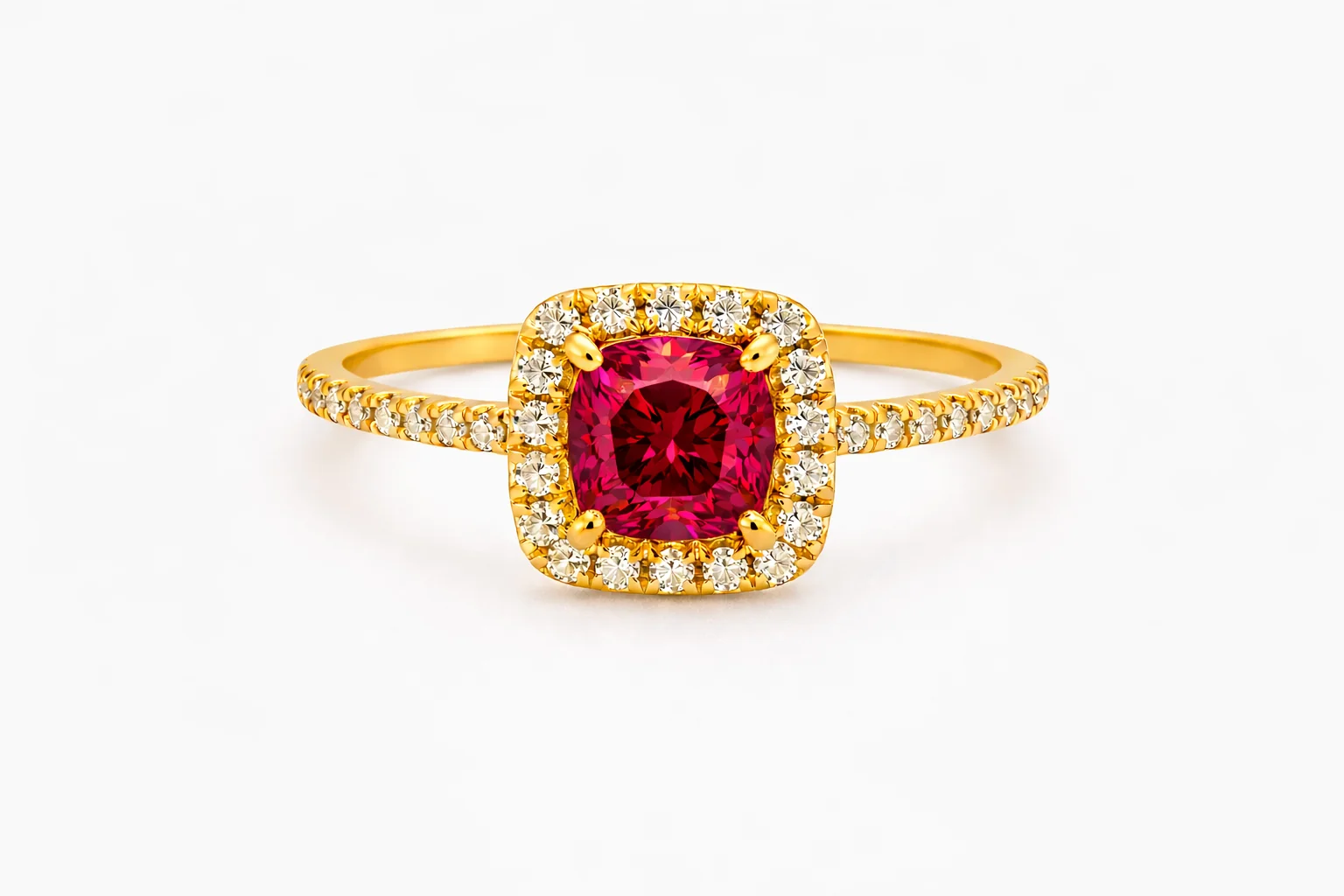 18K Yellow Gold Petite Pave Halo Engagement Ring Setting - Image 6