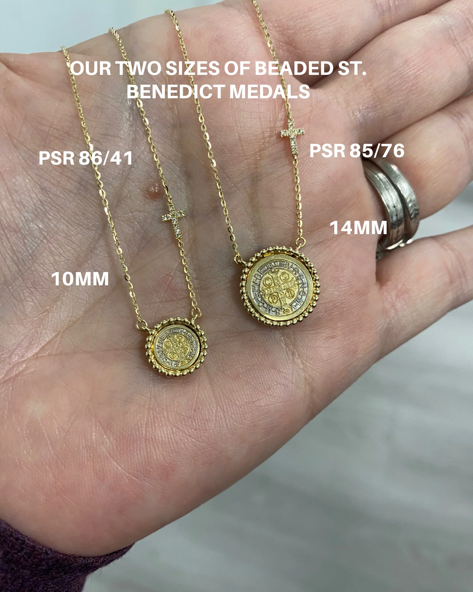 Beaded Border Mini Saint Benedict Medal with Mini Diamond Accent Cross Necklace - Image 8