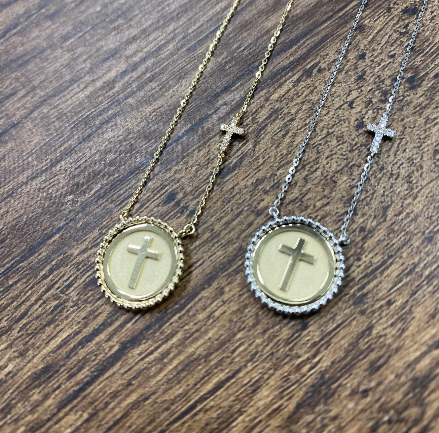 Beaded Cross Medal Necklace with Diamond Accent Cross - Image 2
