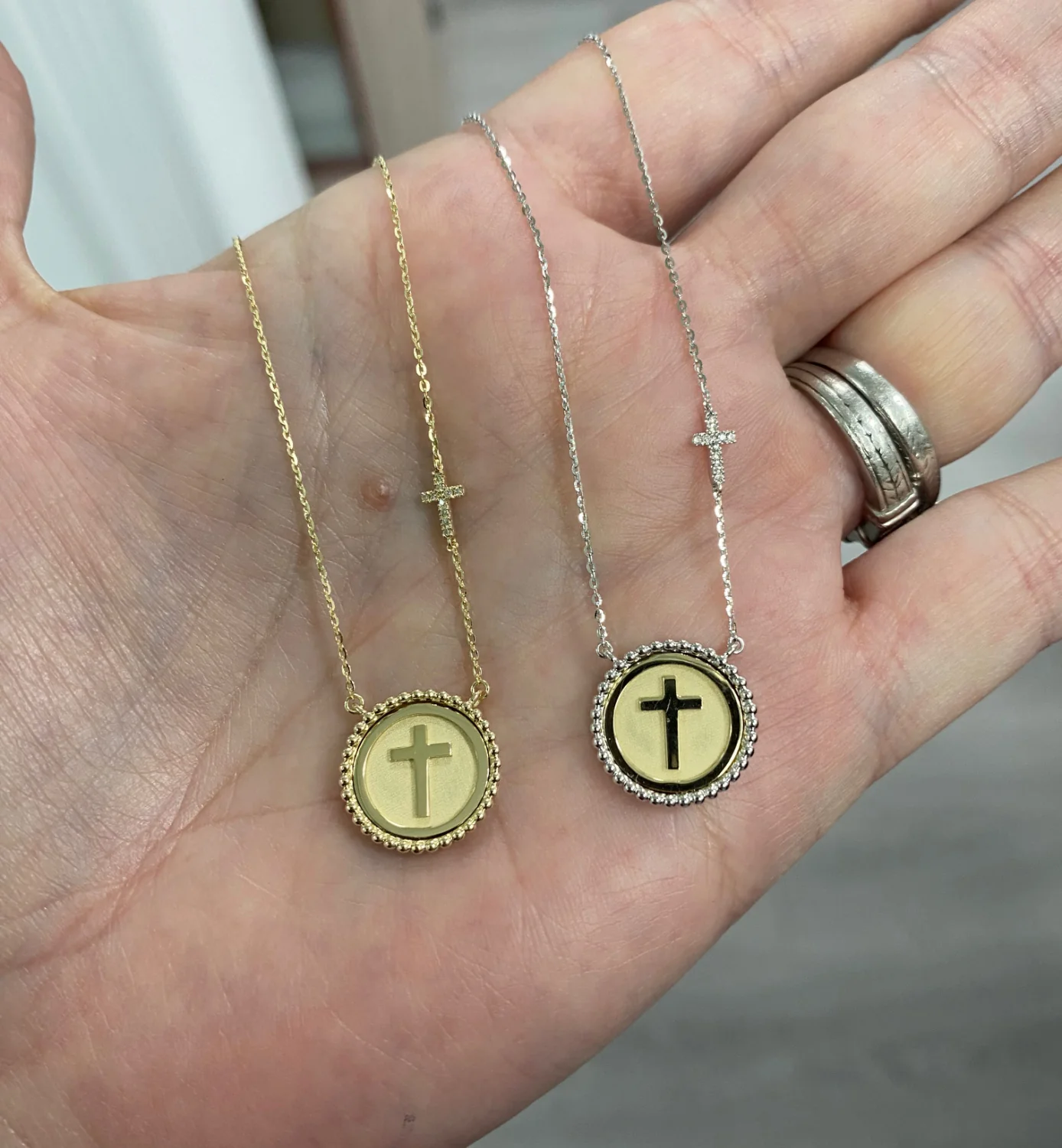 Beaded Cross Medal Necklace with Diamond Accent Cross - Image 3