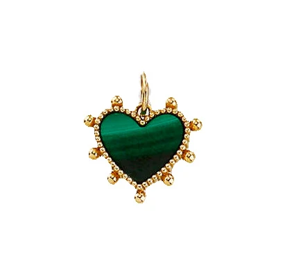 Beaded Mother of Pearl or Malachite Heart Pendant Charm - Image 5