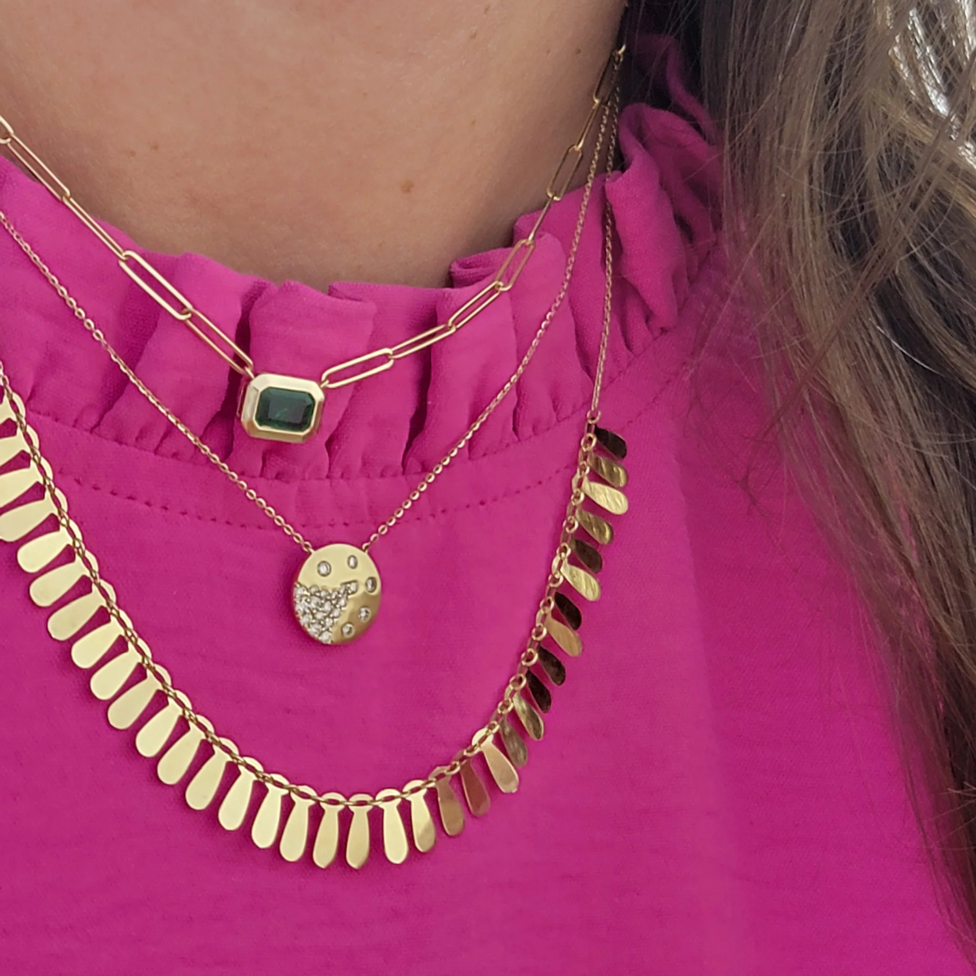 Bezel Set Step-Cut Color Stone Pendant on Paper Clip Necklace - Image 3