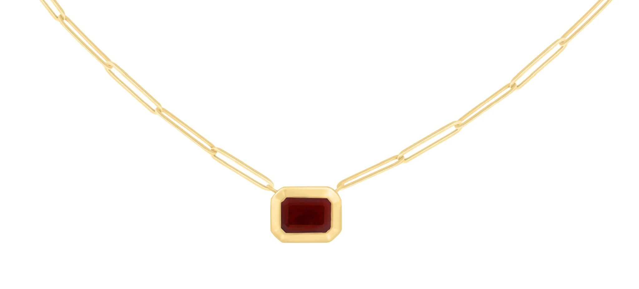 Bezel Set Step-Cut Color Stone Pendant on Paper Clip Necklace - Image 4