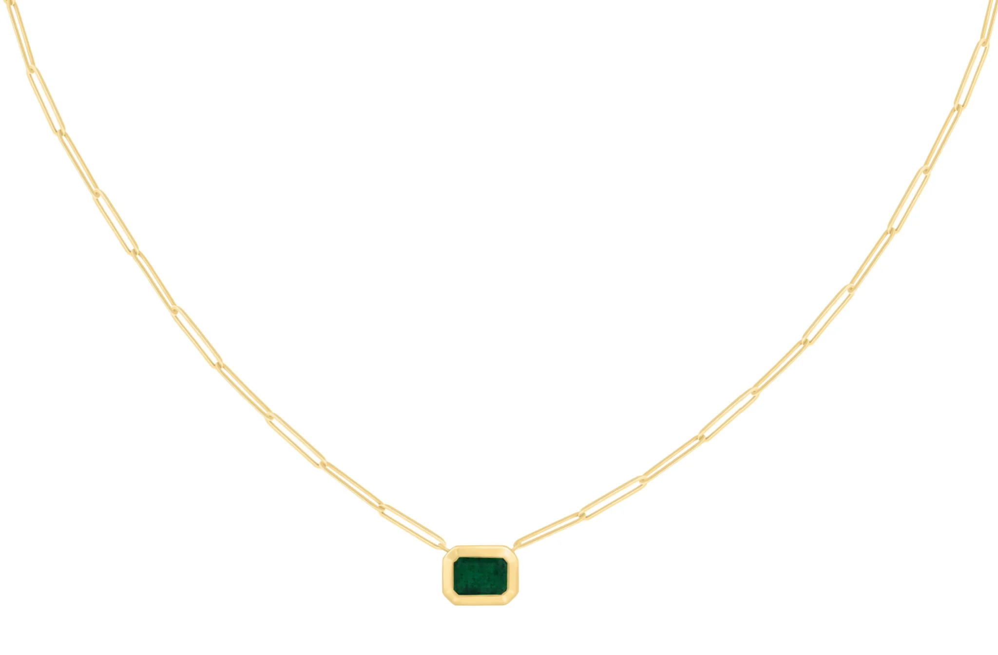 Bezel Set Step-Cut Color Stone Pendant on Paper Clip Necklace - Image 5