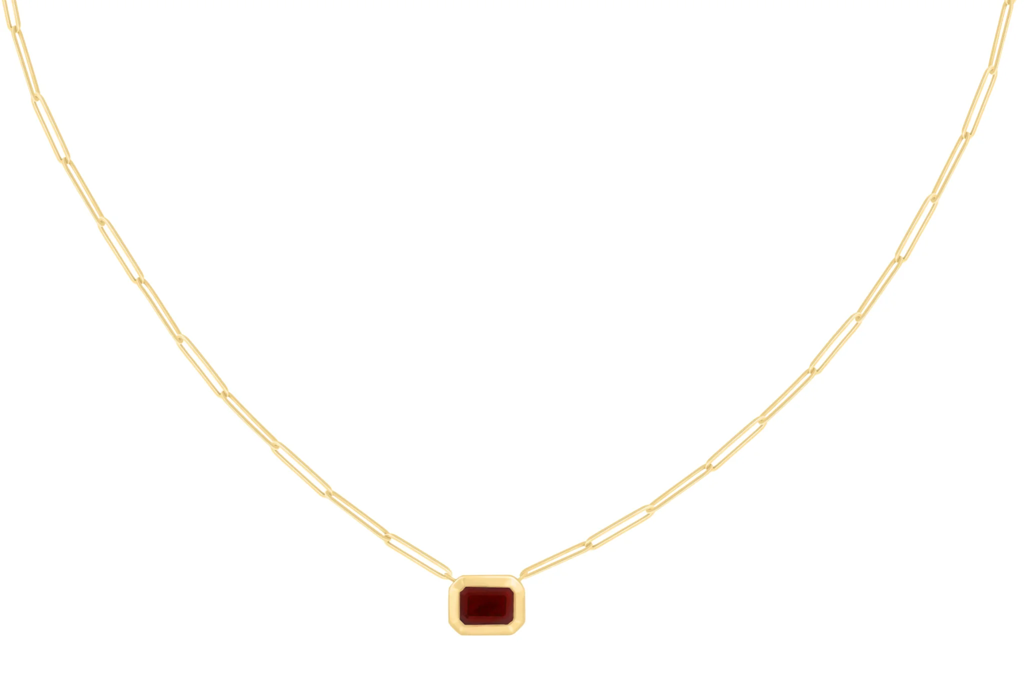 Bezel Set Step-Cut Color Stone Pendant on Paper Clip Necklace - Image 6