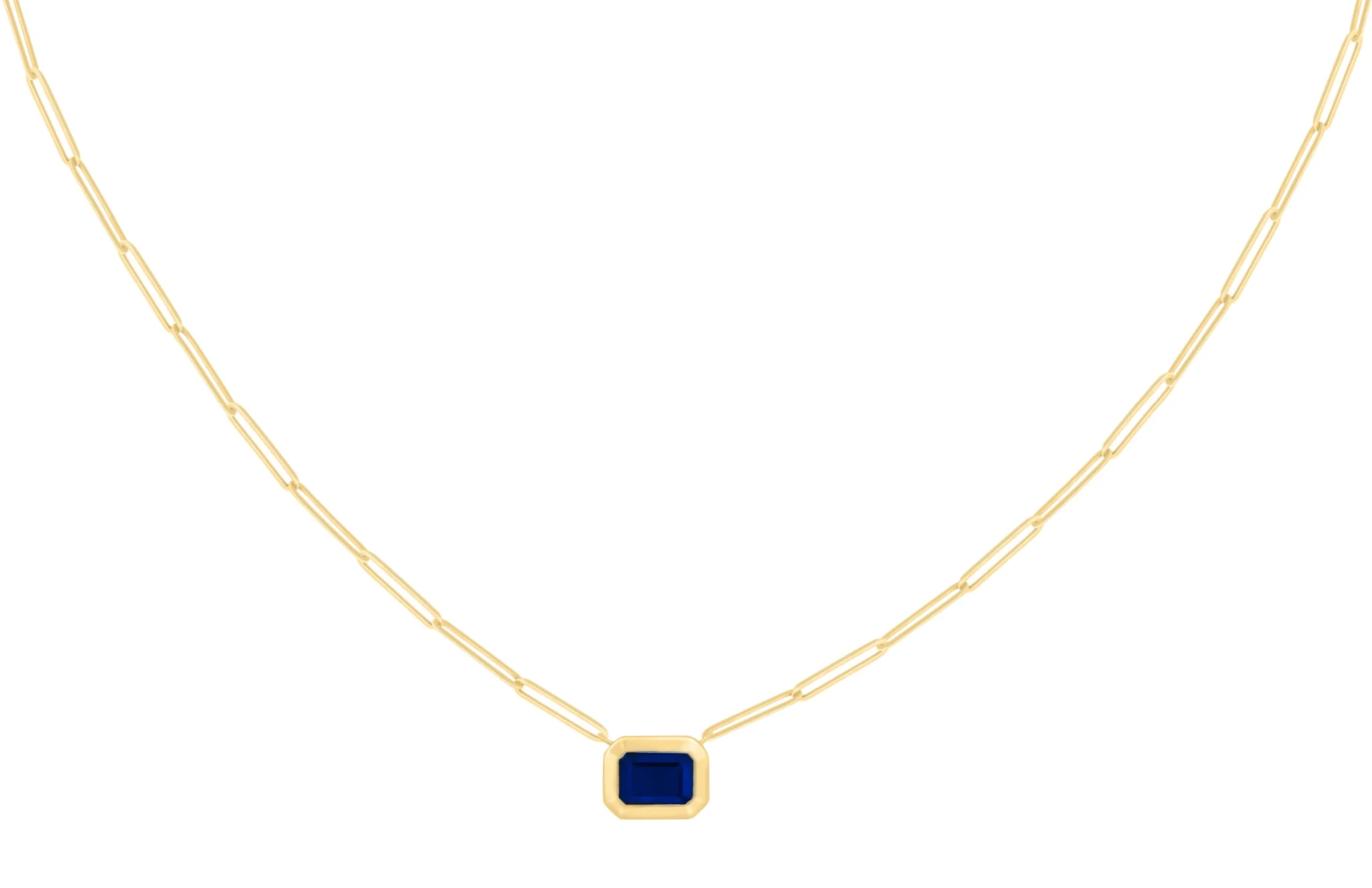 Bezel Set Step-Cut Color Stone Pendant on Paper Clip Necklace - Image 7