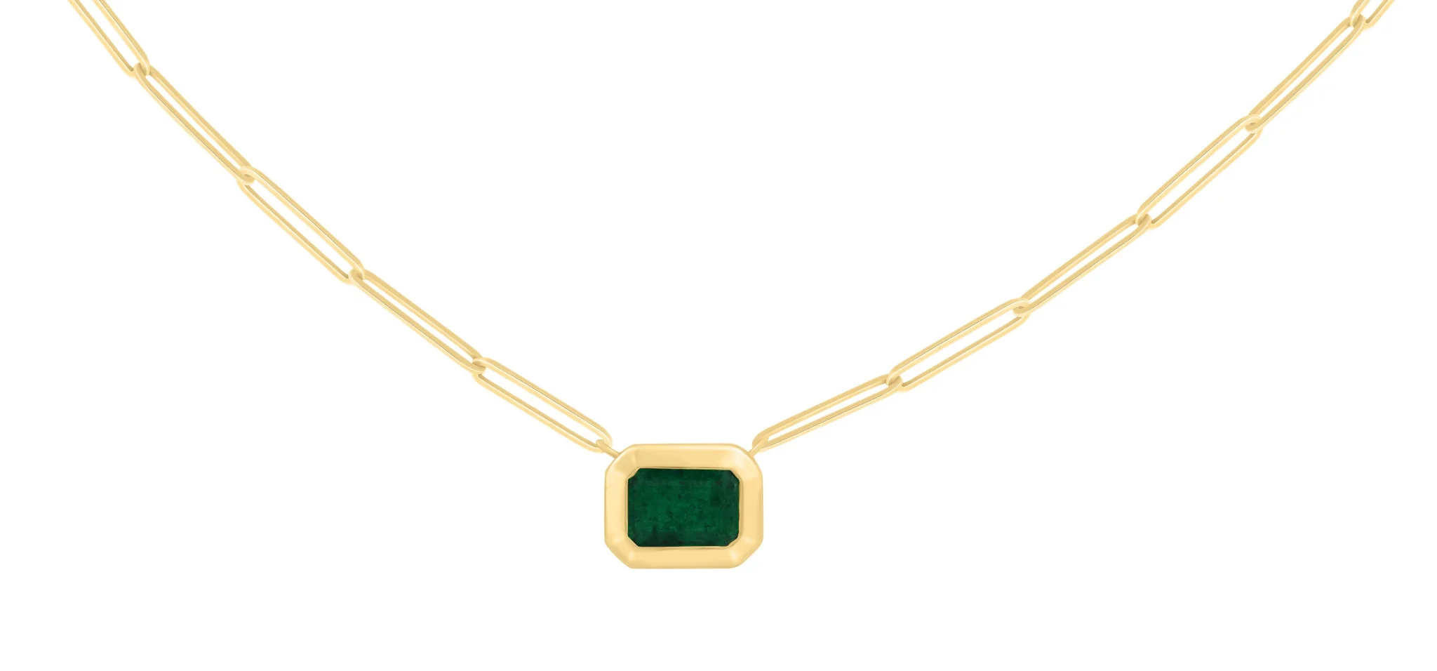 Bezel Set Step-Cut Color Stone Pendant on Paper Clip Necklace - Image 8